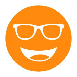 Circular icon with a smiling face wearing glasses in bright orange, representing the Eschenbach Orange lens tint.